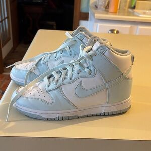 Nike Women's High-Top Sneakers - Light Blue and White 7.5